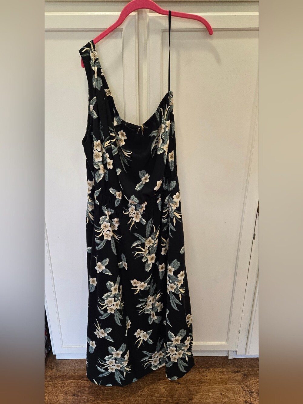 Lands End Floral Creaseless One Shoulder Midi Dress Hawaiian Plus Size